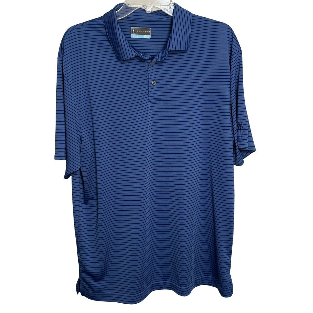 PGA Tour Mens Stretch Short Sleeve‎ Royal Blue Striped Golf Polo - Size Large
